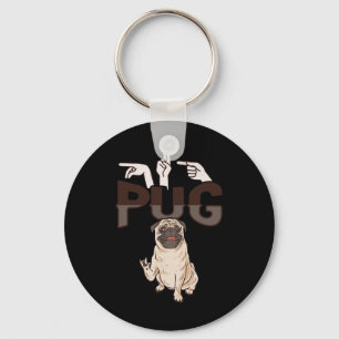 ILY Pug ASL Hand Gesture Deaf Hearing Loss Awarene Key Ring