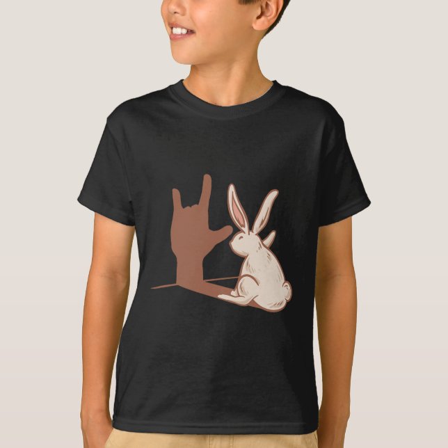 ILY Rabbit ASL Hand Gesture Deaf Hearing Loss Awar T-Shirt (Front)