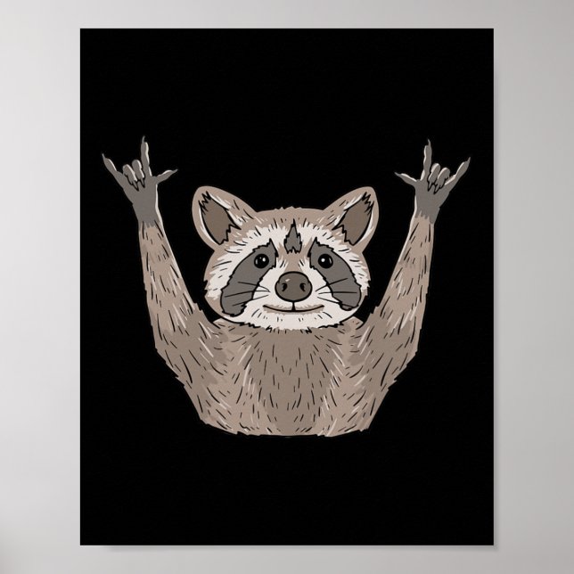 ILY Racoon ASL Hand Gesture Deaf Hearing Loss Awa Poster (Front)