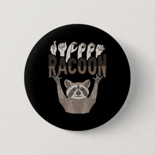 ILY Racoon ASL Hand Gesture Deaf Hearing Loss Awar 6 Cm Round Badge