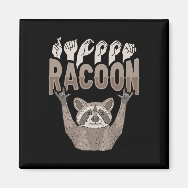 ILY Racoon ASL Hand Gesture Deaf Hearing Loss Awar Magnet (Front)