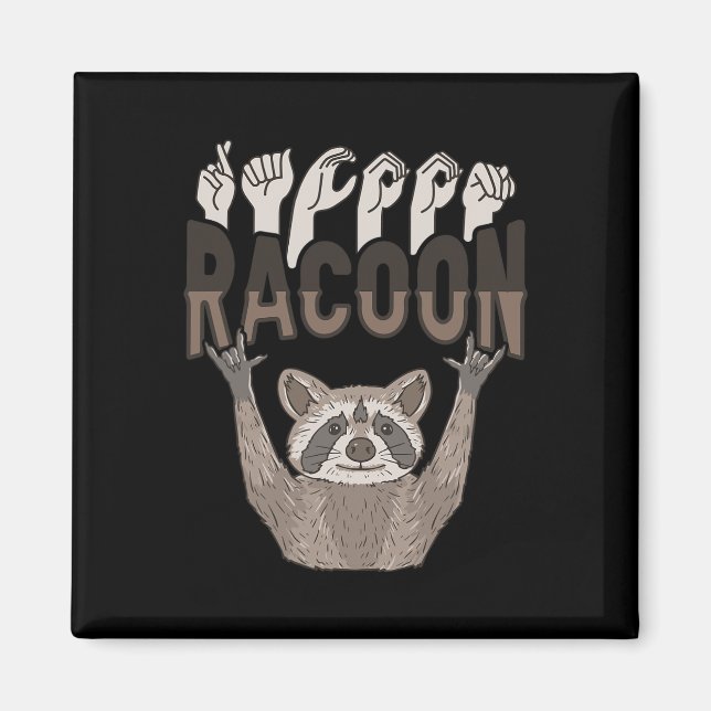 ILY Racoon ASL Hand Gesture Deaf Hearing Loss Awar Magnet (Front)