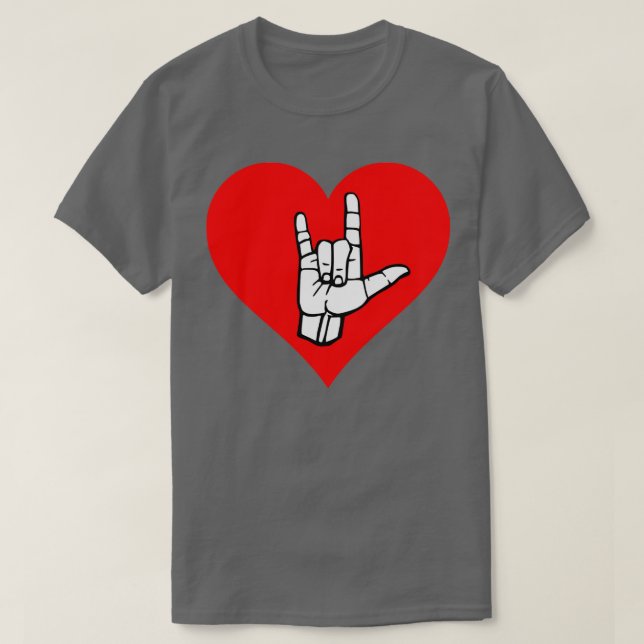 ily sign on red heart Sign language black and whit T-Shirt (Design Front)