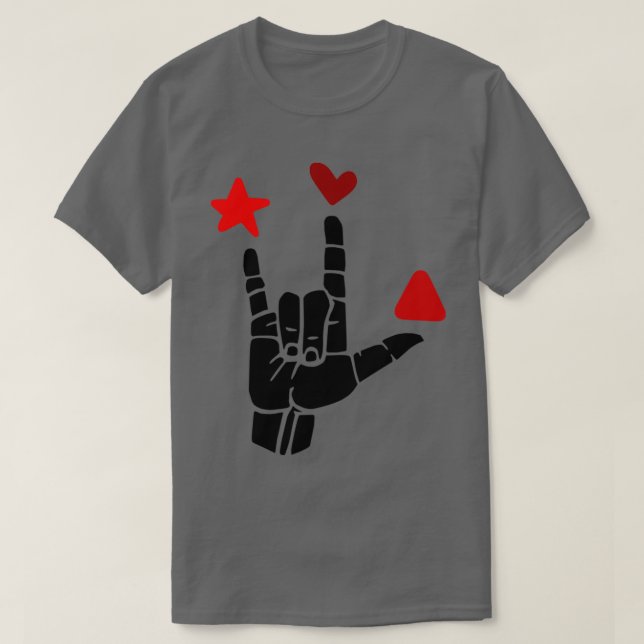 ILY sign red shapes ASL Sign Language Design 1 T-Shirt (Design Front)