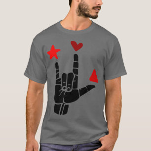ILY sign red shapes ASL Sign Language Design 1 T-Shirt