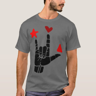 ILY sign red shapes ASL Sign Language Design 1 T-Shirt