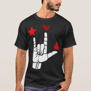 ILY sign red shapes ASL Sign Language Design T-Shirt