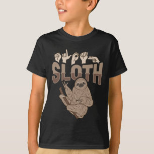 ILY Sloth ASL Hand Gesture Deaf Hearing Loss Aware T-Shirt