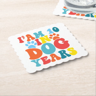 I'm 10 In Dog Years 70th Birthday Groovy Dog Lover Paper Coaster