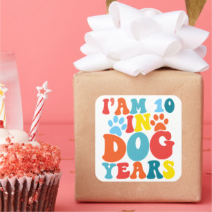 I'm 10 In Dog Years 70th Birthday Groovy Dog Lover Square Sticker