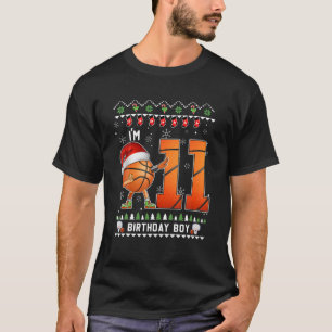 I'm 11 Birthday Boy Christmas Vibes Basketball Sty T-Shirt