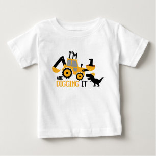 I'm 1 and Digging It Cute Baby Birthday Dinosaur T-Shirt