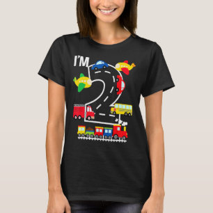 I'm 2 Birthday Boy 2nd Bday Train Car Fire Truck A T-Shirt