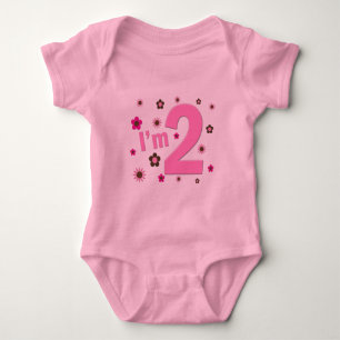 "I'm 2" Pink & Brown Flowers Baby Bodysuit