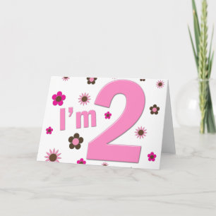 "I'm 2" Pink & Brown Flowers Card
