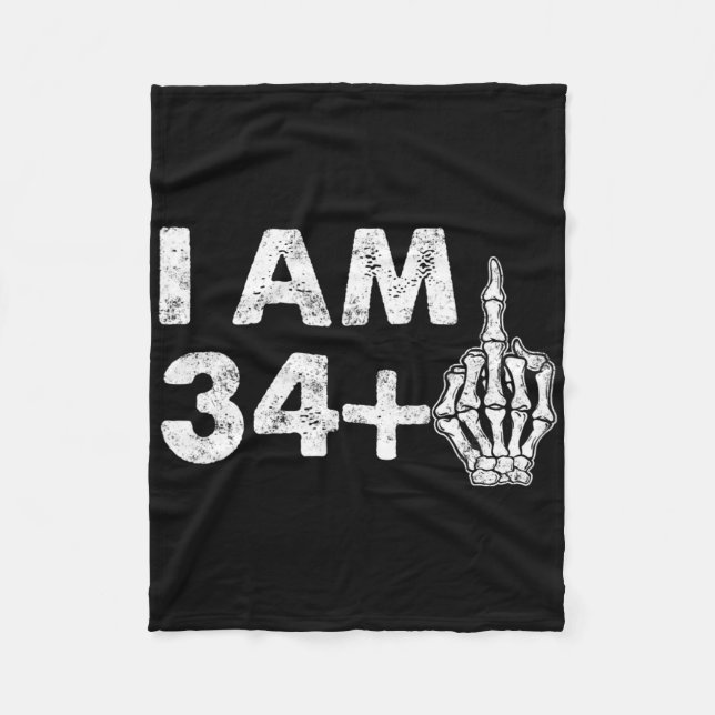 I'm 35 Years Old Funny Skeleton Middle Finger 35th Fleece Blanket (Front)