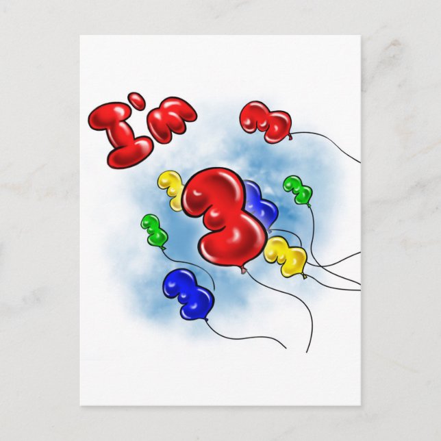 I'm 3! Balloons Postcard (Front)