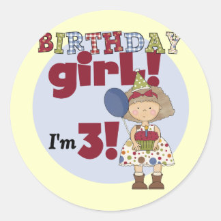 I'm 3 Birthday Girl Tshirts and Gifts Classic Round Sticker