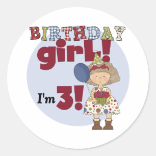 I'm 3 Birthday Girl Tshirts and Gifts Classic Round Sticker