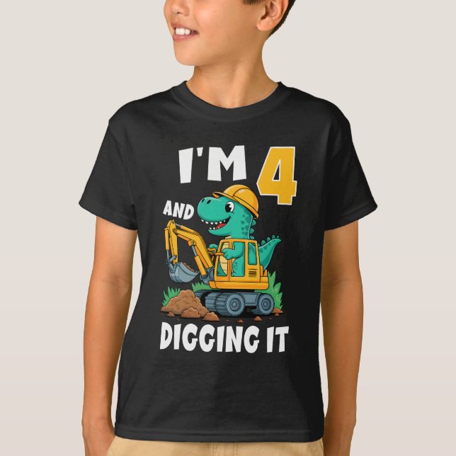 I'm 4 And Digging It 4th Birthday Cute Dinosaur Co T-Shirt (Front)