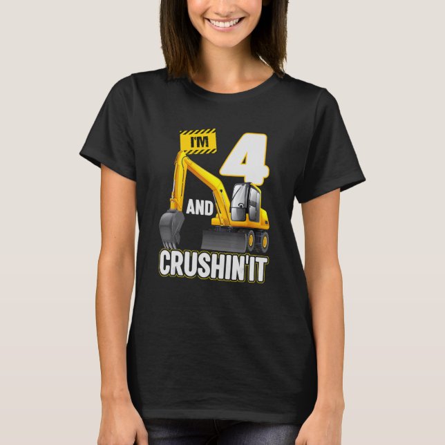 I'm 4 And Digging It Construction Excavator 4th Bi T-Shirt (Front)