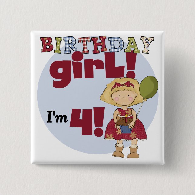 I'm 4 Birthday Girl T-shirts and Gifts 15 Cm Square Badge (Front)
