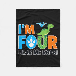 Im 4 Hear Me Roar Dinosaur 4th Birthday Four Years Fleece Blanket