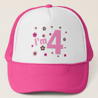 I'm 4 Pink & Brown Flowers Trucker Hat