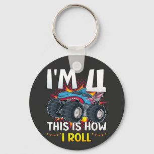 I'm 4 This is how I roll Monster Truck Button Key Ring