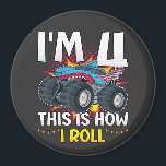 I'm 4 This is how I roll Monster Truck Circle Magnet<br><div class="desc">I'm 4 This is how I roll Monster Truck 4th Birthday Boys Family Matching Design Gift Circle Magnet Classic Collection.</div>