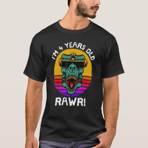 I'm 4 Years Old Rawr Retro Dinosaur Sunset 4th Bir T-Shirt