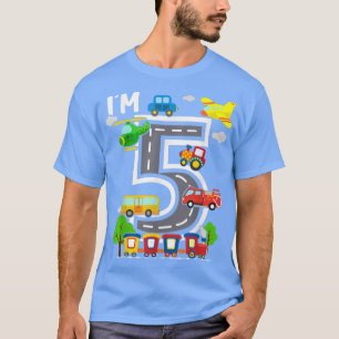I'm 5 Birthday Boy 5th Bday Train Car Fire Truck A T-Shirt