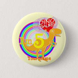 I'm 5 Birthday Orange T-Rex Dino Your Name Button