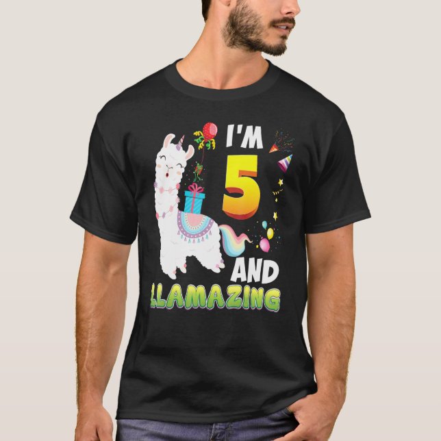 I'm 5 Year Old 5th Birthday Llamazing Llama Amazin T-Shirt (Front)