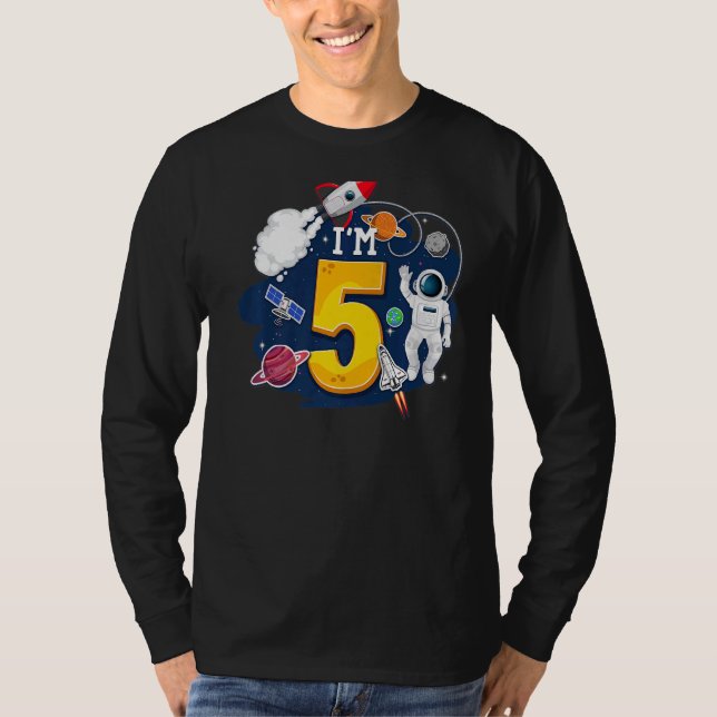 I'm 5 Years Old Astronaut Outer Space 5th Birthday T-Shirt (Front)