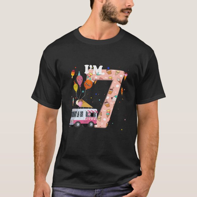 I'm 7 Birthday For Boys Girls Ice Cream Truck Todd T-Shirt (Front)
