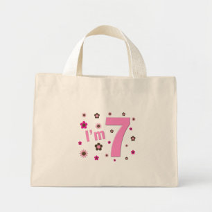 I'm 7 Pink And Brown Flowers Mini Tote Bag