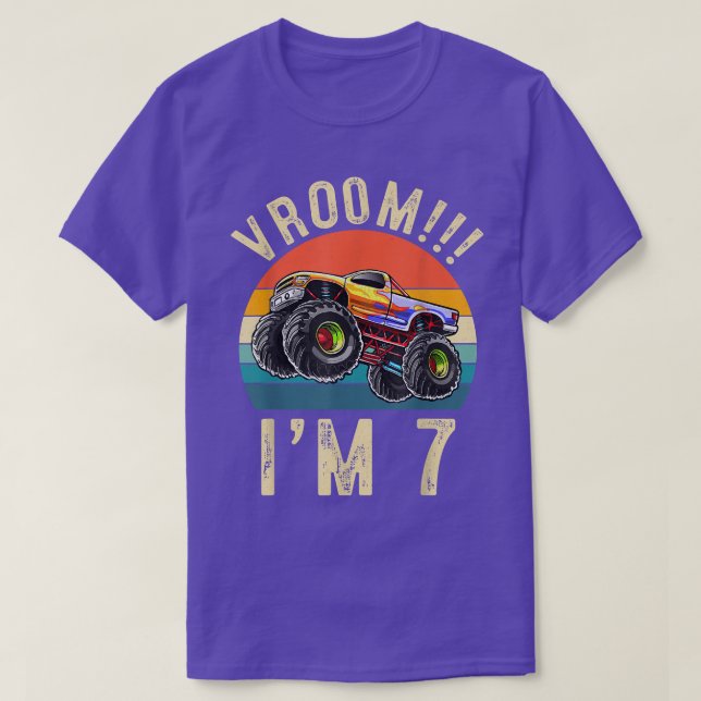 I'm 7 Years Old Vroom 7th Birthday Party Truck Car T-Shirt (Design Front)
