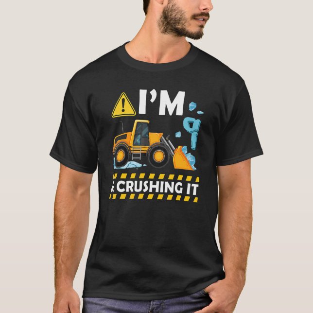 I'm 9 And Digging It Construction Excavator 9th Bi T-Shirt (Front)
