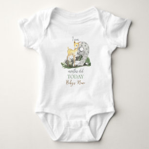 I'm "9" Months Old Quote Forest Theme Baby Deer Baby Bodysuit