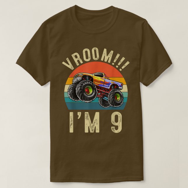 I'm 9 Years Old Vroom 9th Birthday Party Truck Car T-Shirt (Design Front)