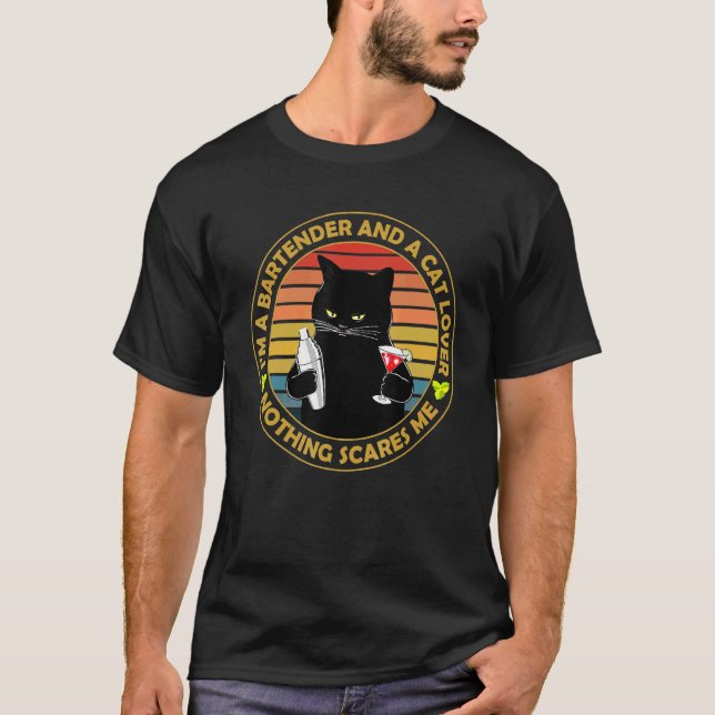 Im A Bartender And A Cat - Black Cat Bartender T-Shirt (Front)
