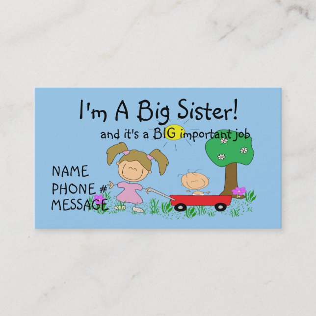 I'm  A BIG Sister Calling Card (Front)