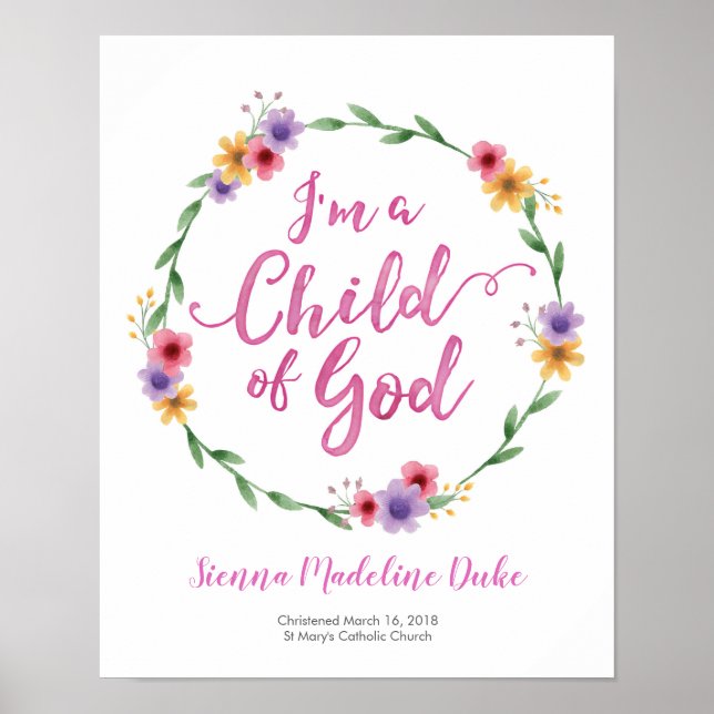 I'm a child of God personalised Baptism print (Front)