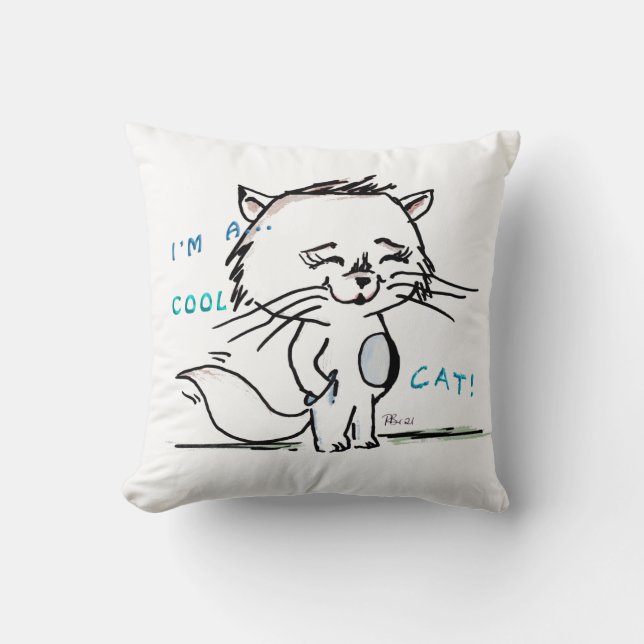 I'm a cool cat cartoon drawing cushion (Front)