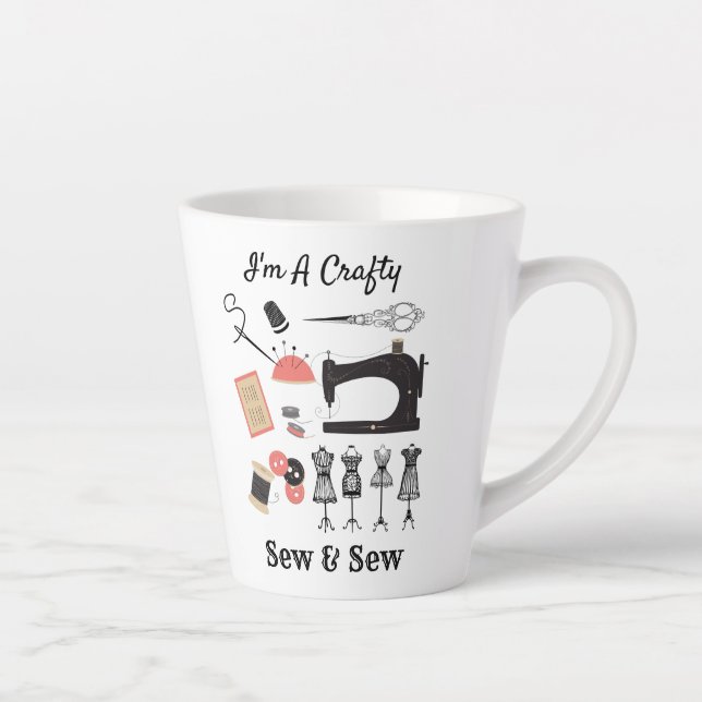 I'm A Crafty Sew & Sew Funny Vintage Sewing Theme Latte Mug (Right)