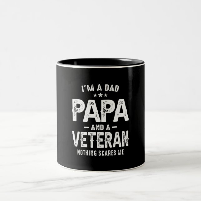 I'm a Dad Papa and Veteran - Funny Fathers Day Two-Tone Coffee Mug (Center)