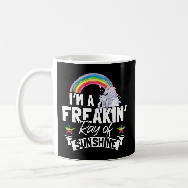 I'M A Freaking Ray Of Sunshine Rainbow Unicorn Coffee Mug (Left)