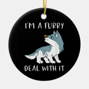 I'm A Furry Deal With It Cute Furry Fandom Fursuit Ceramic Tree Decoration