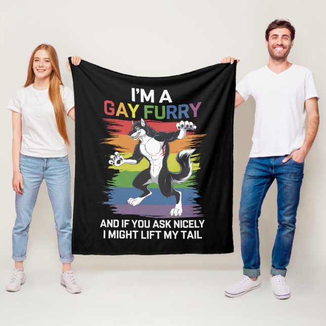 I'm A Gay Furry Fox Rainbow LGBTQ Pride Fleece Blanket (In Situ)